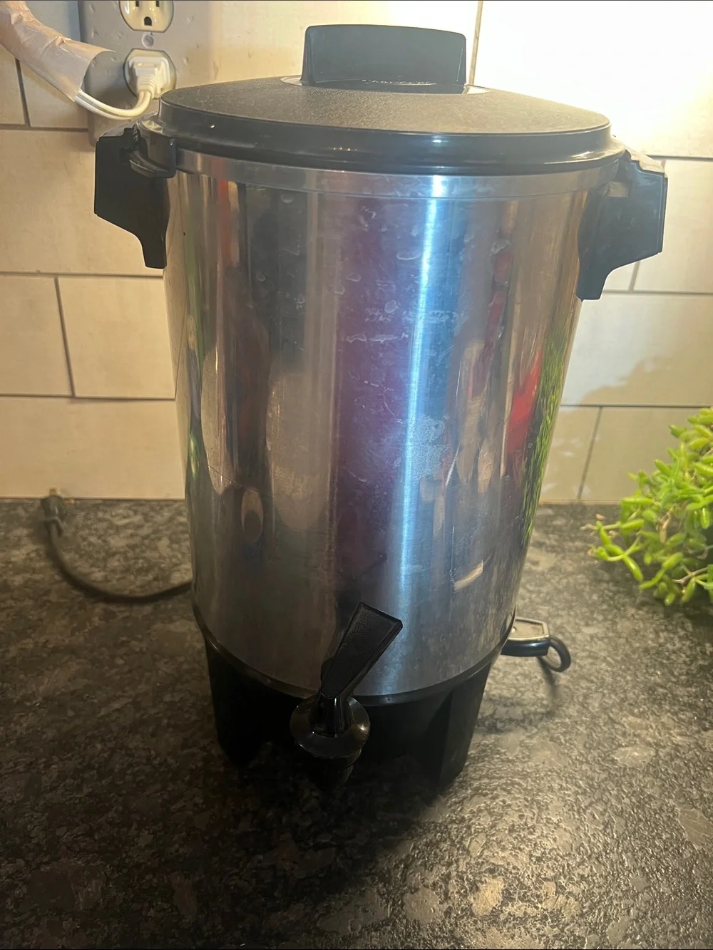 West Bend Stainless Steel Coffee Urn with Black Lid and Spout - Home Kitchen